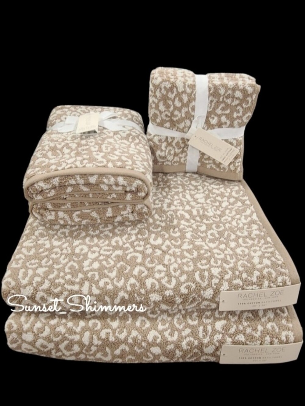 8pc Rachel Zoe Leopard Cheetah Animal Print Bath Hand Washcloth Towel Set NEW